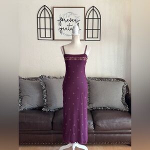 Vintage Pale 90’s Gorgeous Mesh Lace Appliqué MIDI Embroidered Dress Size S Boho